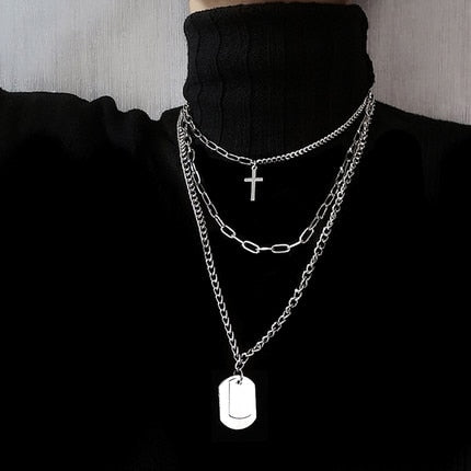 AOMU 2019 Fashion Multilayer Hip Hop Long Chain Necklace For Women Men Jewelry Gifts Key Cross Pendant Necklace Accessories