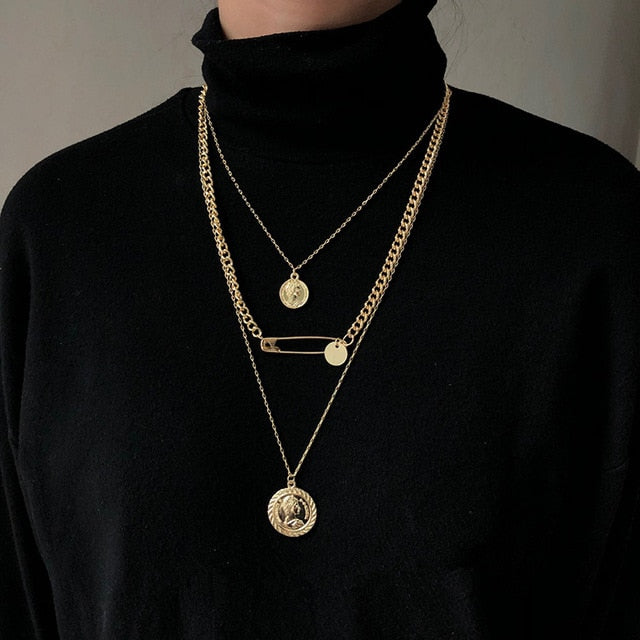 AOMU 2019 Fashion Multilayer Hip Hop Long Chain Necklace For Women Men Jewelry Gifts Key Cross Pendant Necklace Accessories