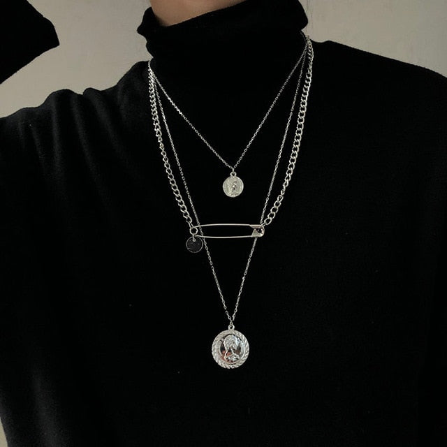 AOMU 2019 Fashion Multilayer Hip Hop Long Chain Necklace For Women Men Jewelry Gifts Key Cross Pendant Necklace Accessories