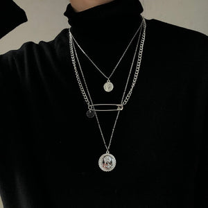 AOMU 2019 Fashion Multilayer Hip Hop Long Chain Necklace For Women Men Jewelry Gifts Key Cross Pendant Necklace Accessories