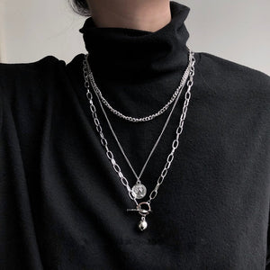 AOMU 2019 Fashion Multilayer Hip Hop Long Chain Necklace For Women Men Jewelry Gifts Key Cross Pendant Necklace Accessories