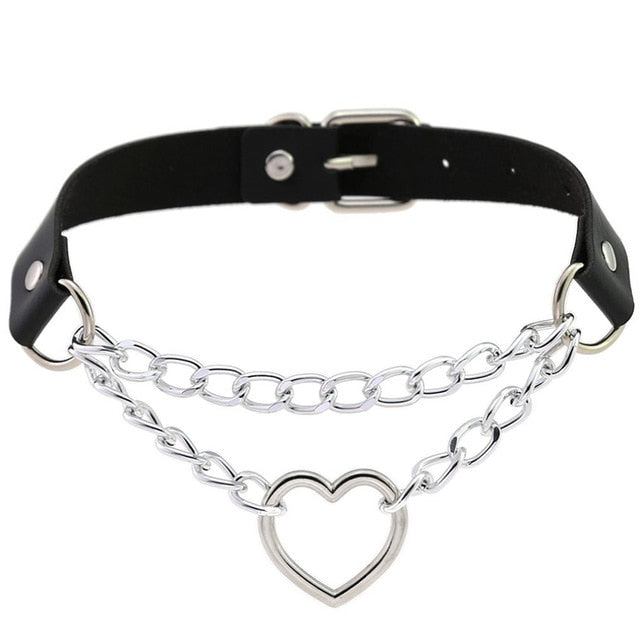 Dark Gothic Heart Chain choker collar harajuku  women girls black leather chocker emo Kawaii witch jewelry Punk Choker