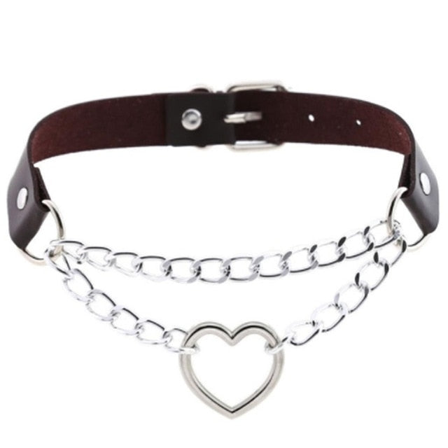 Dark Gothic Heart Chain choker collar harajuku  women girls black leather chocker emo Kawaii witch jewelry Punk Choker