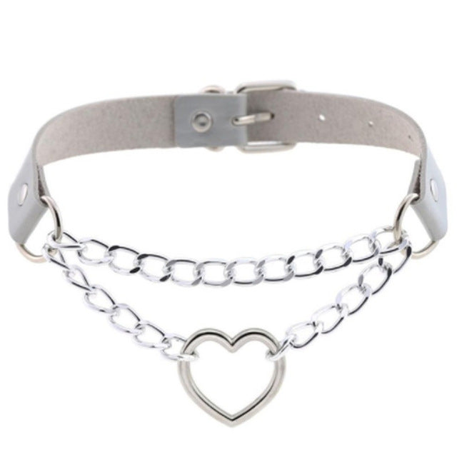 Dark Gothic Heart Chain choker collar harajuku  women girls black leather chocker emo Kawaii witch jewelry Punk Choker