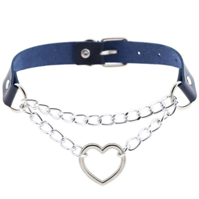 Dark Gothic Heart Chain choker collar harajuku  women girls black leather chocker emo Kawaii witch jewelry Punk Choker