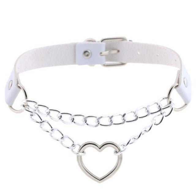 Dark Gothic Heart Chain choker collar harajuku  women girls black leather chocker emo Kawaii witch jewelry Punk Choker