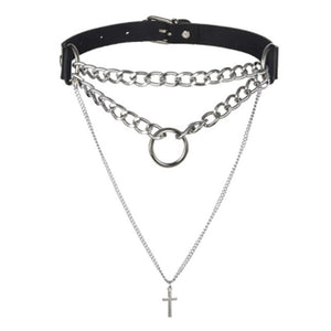 Punk choker chain necklace with ball gothic choker collar goth pendant necklace women black leather emo rave jewelry