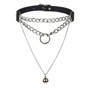 Punk choker chain necklace with ball gothic choker collar goth pendant necklace women black leather emo rave jewelry