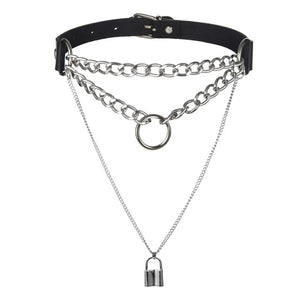 Punk choker chain necklace with ball gothic choker collar goth pendant necklace women black leather emo rave jewelry