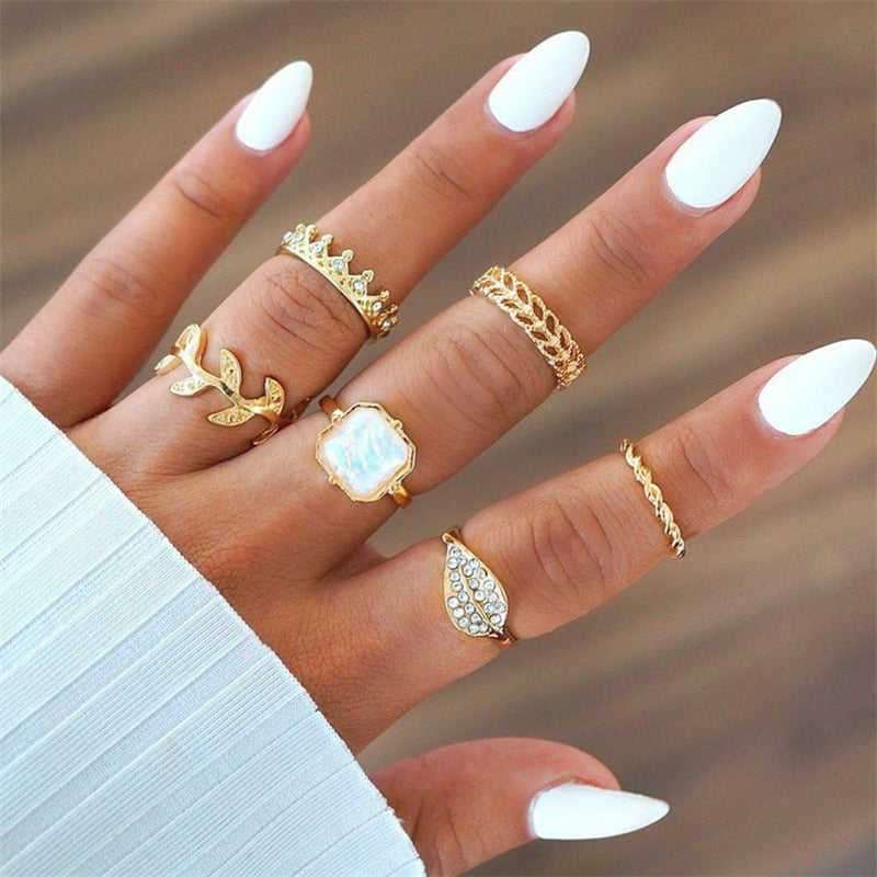 Bohemia Geometric New Fashion Vintage Silver Gold Color Finger Rings Sets For Women Ladies Jewelry Drop Shipping