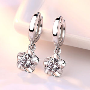 Fanqieliu Real 925 Sterling Silver Nail Hoop Drop Earrings Flower Purple Rhinestone Jewelry Fashion Earrings For Women FQL193217