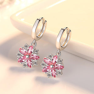 Fanqieliu Real 925 Sterling Silver Nail Hoop Drop Earrings Flower Purple Rhinestone Jewelry Fashion Earrings For Women FQL193217