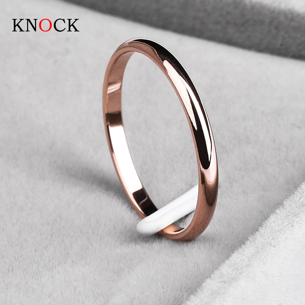 KNOCK Titanium Steel  Rose Gold  Anti-allergy Smooth  Simple Wedding Couples Rings Bijouterie for Man or Woman Gift