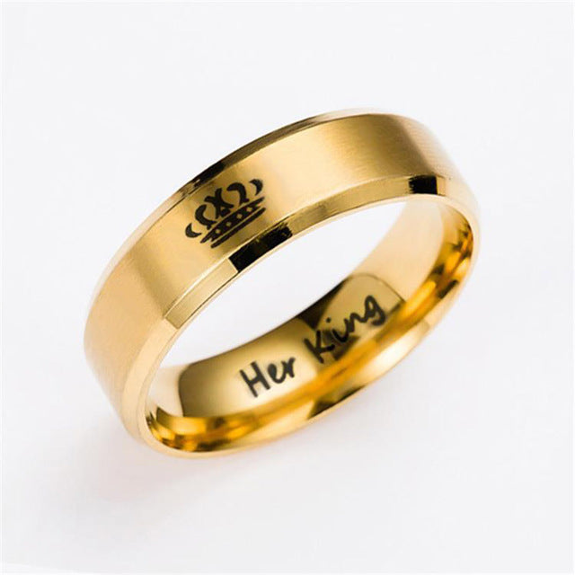 Gold colour King And Queen Stainless Steel Crown Couple Rings Gold Rings For Couples Lovers Love Promise Rings For Men Women