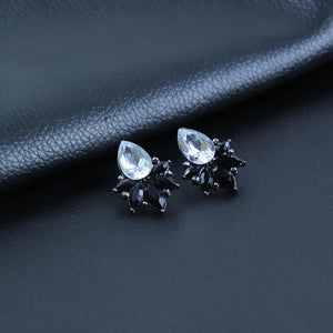 New Women's Fashion Crystal  Earrings Rhinestone RED / Pink Glass Black Resin Sweet Metal Leaf Ear Earrings For Girl e0139