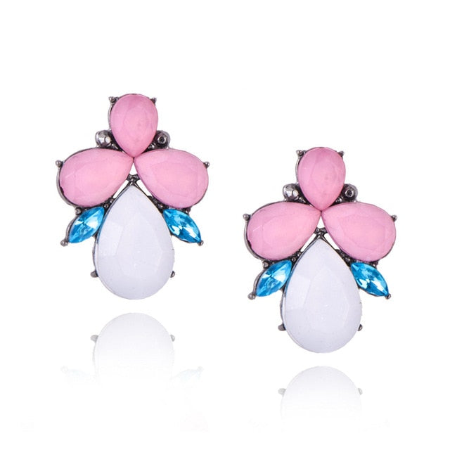 New Women's Fashion Crystal  Earrings Rhinestone RED / Pink Glass Black Resin Sweet Metal Leaf Ear Earrings For Girl e0139