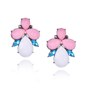 New Women's Fashion Crystal  Earrings Rhinestone RED / Pink Glass Black Resin Sweet Metal Leaf Ear Earrings For Girl e0139