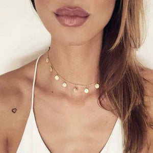 2018 Fashion Gold Color Sequins Coins Tassel Choker Necklace for Women ladies necklace  Jewellry colares