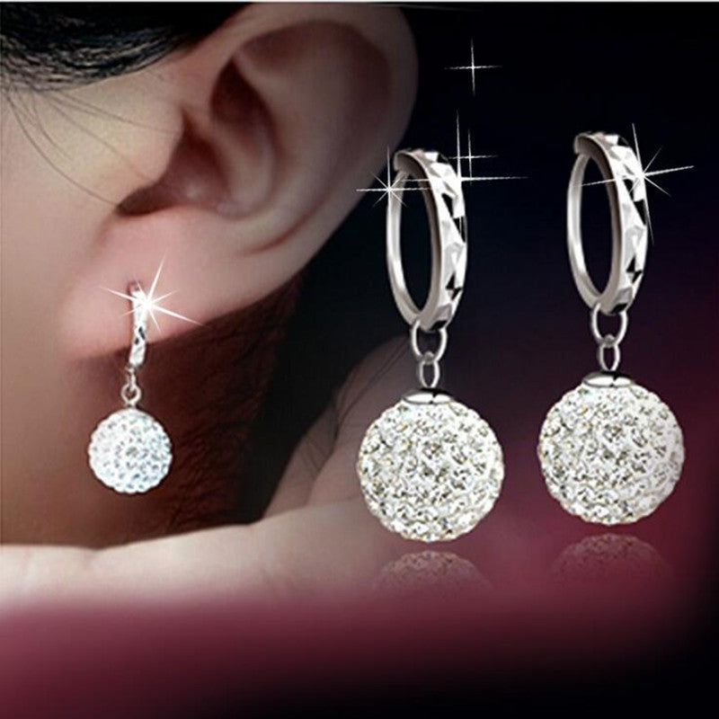 925 pure silver pendant earring full rhinestone ball ear buckle earrings fashion CZ Crystal earring Dangling wedding women