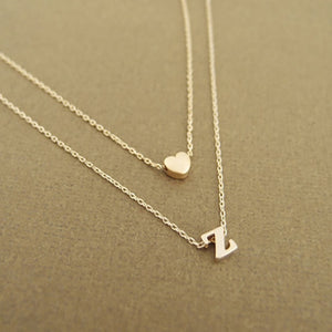 Fashion Tiny Heart Initial Double layer Necklace Personalized Initial Dainty Necklace 26 Letter Name Jewelry girlfriend gift