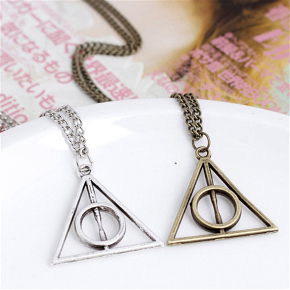 Hallows Pendant Toys Necklace Retro Triangle Round Sweater Chain Necklace Action Toy Figures