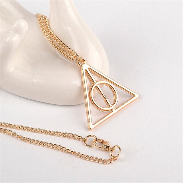 Hallows Pendant Toys Necklace Retro Triangle Round Sweater Chain Necklace Action Toy Figures