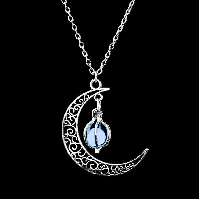 Vienkim Neo-Gothic Luminous Pendant Necklace Women Charm Moon In The Dark Glowing Stone Necklaces For Jewelry Christmas Gifts