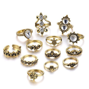 KISS WIFE Sweet Romantic Pearl Love Heart Crystal Adjustable Geometric Gold Ring Set Women's Party Jewelry 5 Pcs/set