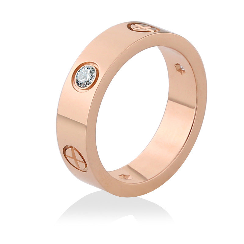 Rose Gold Stainless Steel Ring With Crystal For Woman Jewelry Rings Men Wedding Promise Rings For Female Women Gifts Engagement