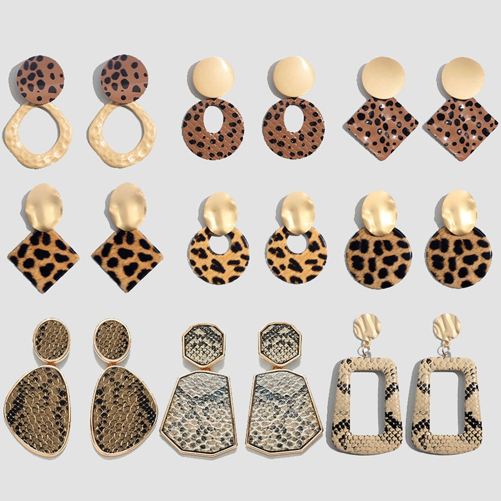 Flatfoosie ZA Round Resin Dangle Drop Earrings For Women Fashion Leopard Print Long Acrylic Punk Earring Christmas Gifts Jewelry