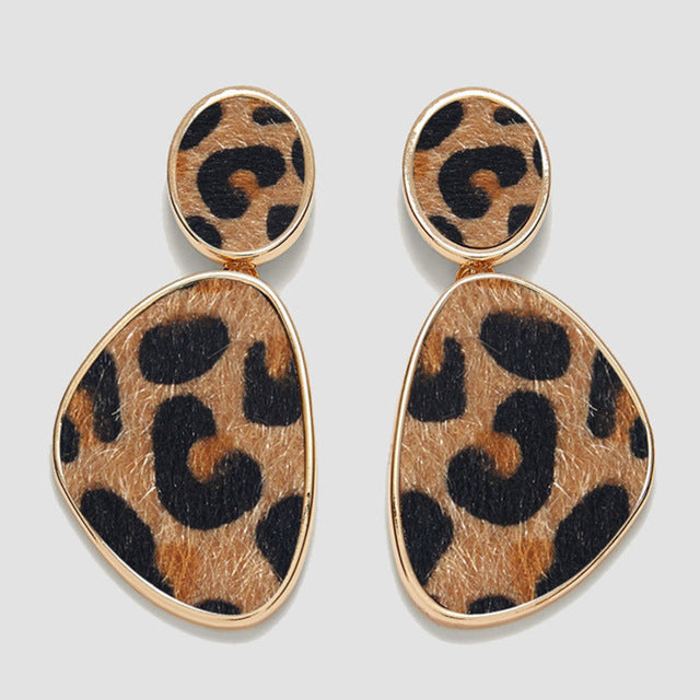 Flatfoosie ZA Round Resin Dangle Drop Earrings For Women Fashion Leopard Print Long Acrylic Punk Earring Christmas Gifts Jewelry