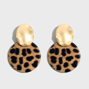 Flatfoosie ZA Round Resin Dangle Drop Earrings For Women Fashion Leopard Print Long Acrylic Punk Earring Christmas Gifts Jewelry