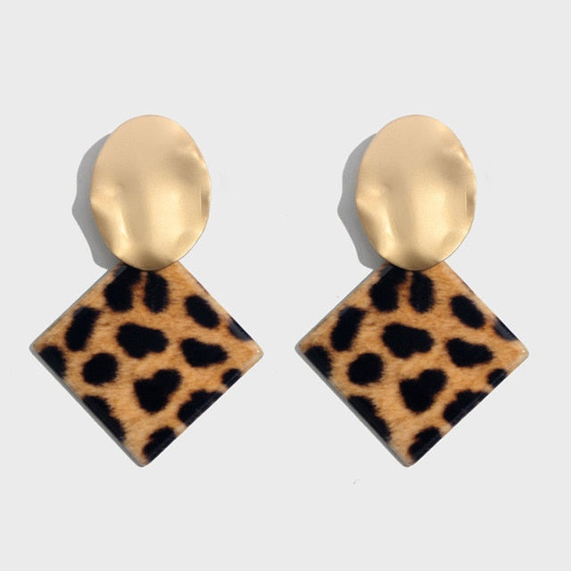 Flatfoosie ZA Round Resin Dangle Drop Earrings For Women Fashion Leopard Print Long Acrylic Punk Earring Christmas Gifts Jewelry