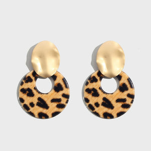 Flatfoosie ZA Round Resin Dangle Drop Earrings For Women Fashion Leopard Print Long Acrylic Punk Earring Christmas Gifts Jewelry