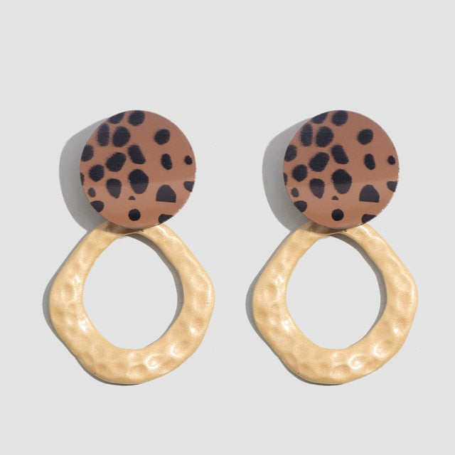 Flatfoosie ZA Round Resin Dangle Drop Earrings For Women Fashion Leopard Print Long Acrylic Punk Earring Christmas Gifts Jewelry