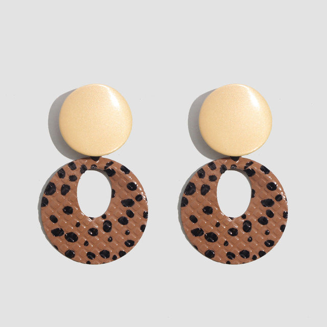 Flatfoosie ZA Round Resin Dangle Drop Earrings For Women Fashion Leopard Print Long Acrylic Punk Earring Christmas Gifts Jewelry