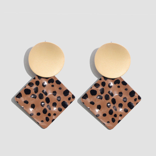 Flatfoosie ZA Round Resin Dangle Drop Earrings For Women Fashion Leopard Print Long Acrylic Punk Earring Christmas Gifts Jewelry