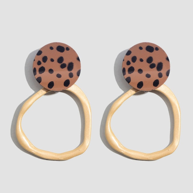 Flatfoosie ZA Round Resin Dangle Drop Earrings For Women Fashion Leopard Print Long Acrylic Punk Earring Christmas Gifts Jewelry