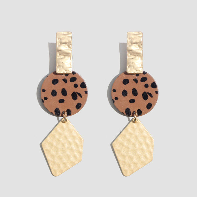 Flatfoosie ZA Round Resin Dangle Drop Earrings For Women Fashion Leopard Print Long Acrylic Punk Earring Christmas Gifts Jewelry