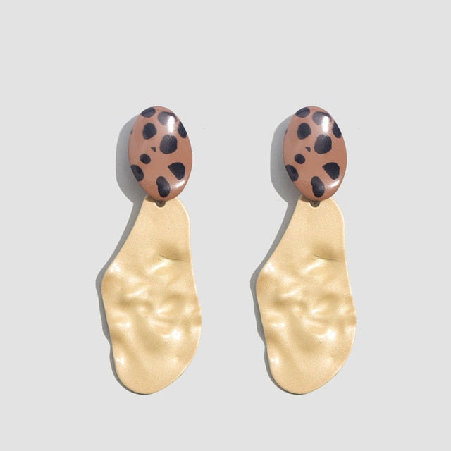 Flatfoosie ZA Round Resin Dangle Drop Earrings For Women Fashion Leopard Print Long Acrylic Punk Earring Christmas Gifts Jewelry