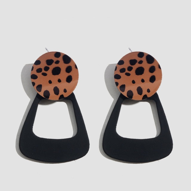 Flatfoosie ZA Round Resin Dangle Drop Earrings For Women Fashion Leopard Print Long Acrylic Punk Earring Christmas Gifts Jewelry