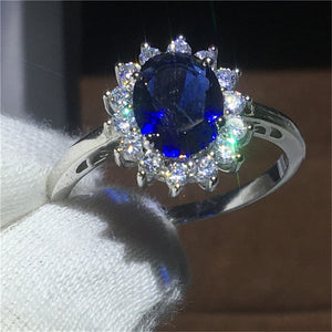 TOMTOSH Princess Diana William Kate Middleton's 3.2ct Created Blue Ring Charms Engagement 925 Rings For Women Jewelry