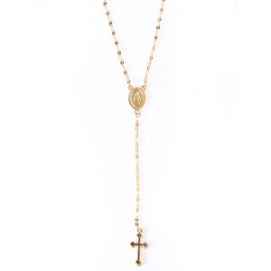 Hot Selling Sparkly Cross Pendant Necklace Long Imitation Chain Rosary Madonna Coin Necklaces Pendants Religious Jewelry