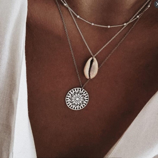 26 Styles Bohemian Multi layer Pendant Necklaces For Women Fashion Golden Geometric Charm Chains Necklace Jewelry Wholesale