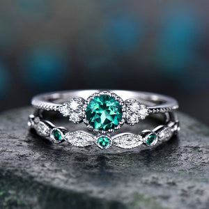 2Pcs/Set rings 2019 New Luxury Green Blue Stone Crystal Rings For Women Sliver Color Wedding Engagement fashion Jewelry