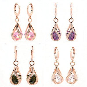 Classic Crystal Water Drop Dangle Earrings For Women Rose Gold Color Statement Earrings Party Jewelry Brincos