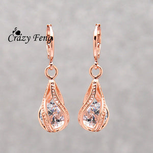 Classic Crystal Water Drop Dangle Earrings For Women Rose Gold Color Statement Earrings Party Jewelry Brincos