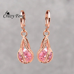 Classic Crystal Water Drop Dangle Earrings For Women Rose Gold Color Statement Earrings Party Jewelry Brincos