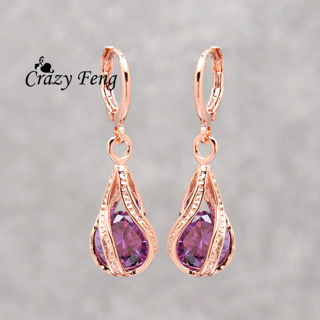 Classic Crystal Water Drop Dangle Earrings For Women Rose Gold Color Statement Earrings Party Jewelry Brincos