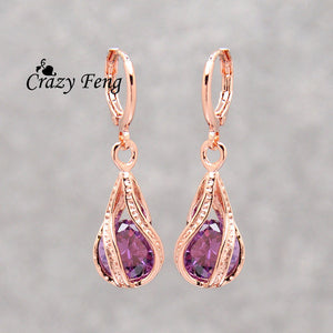 Classic Crystal Water Drop Dangle Earrings For Women Rose Gold Color Statement Earrings Party Jewelry Brincos